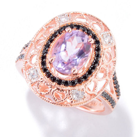 18K Rose Gold Over Silver 1.06Ctw Pink Amethyst Solitaire W/ Accent Ring - Pinctore