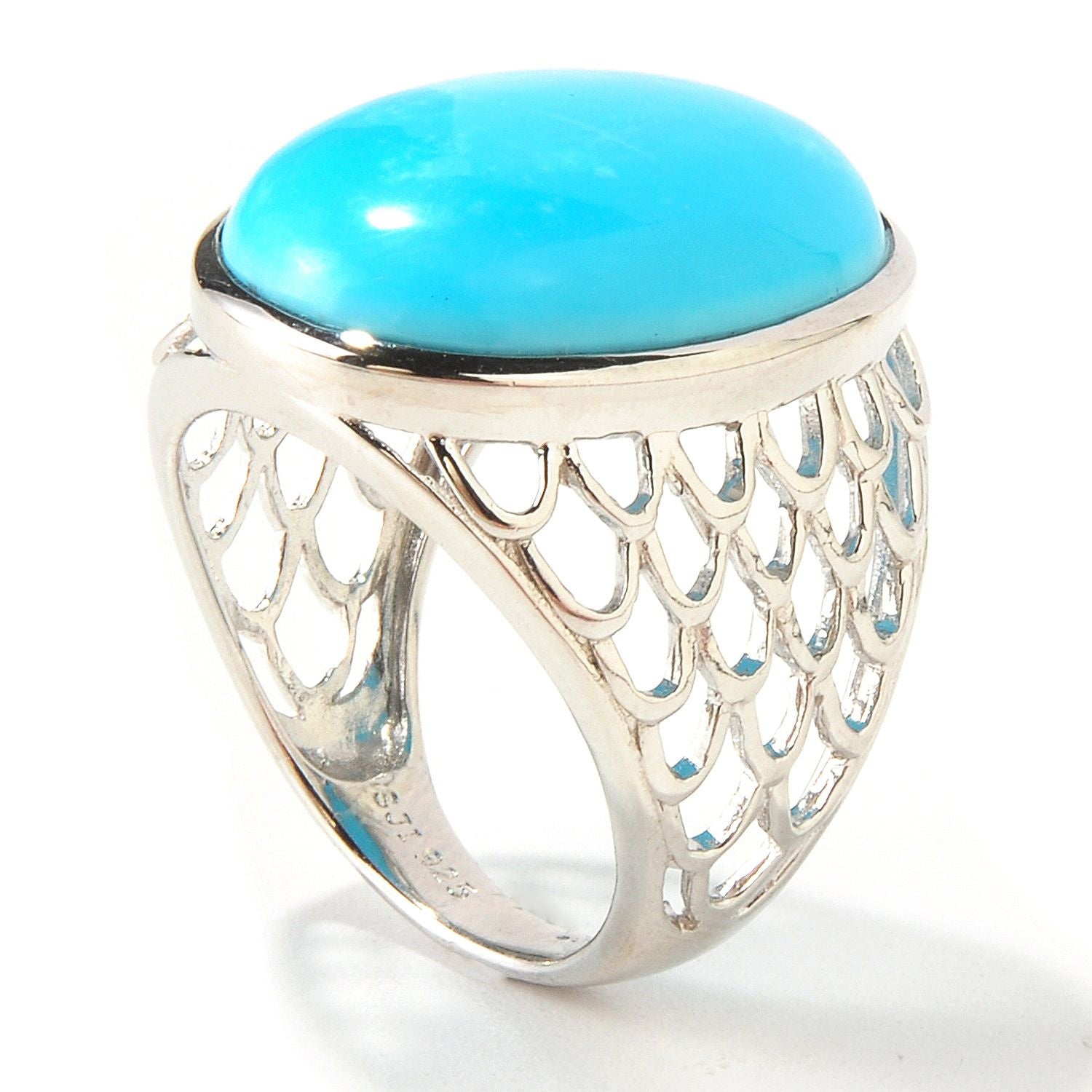 Sterling Silver Oval Cut 13.45Ctw Turquoise Ring - Pinctore