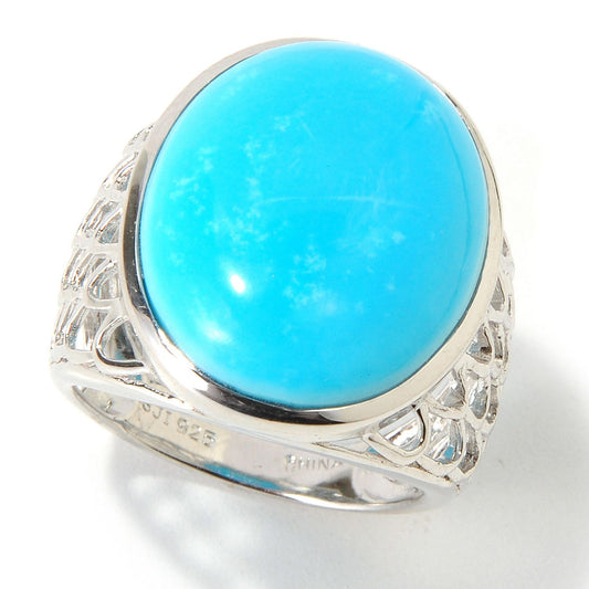 Sterling Silver Oval Cut 13.45Ctw Turquoise Ring - Pinctore