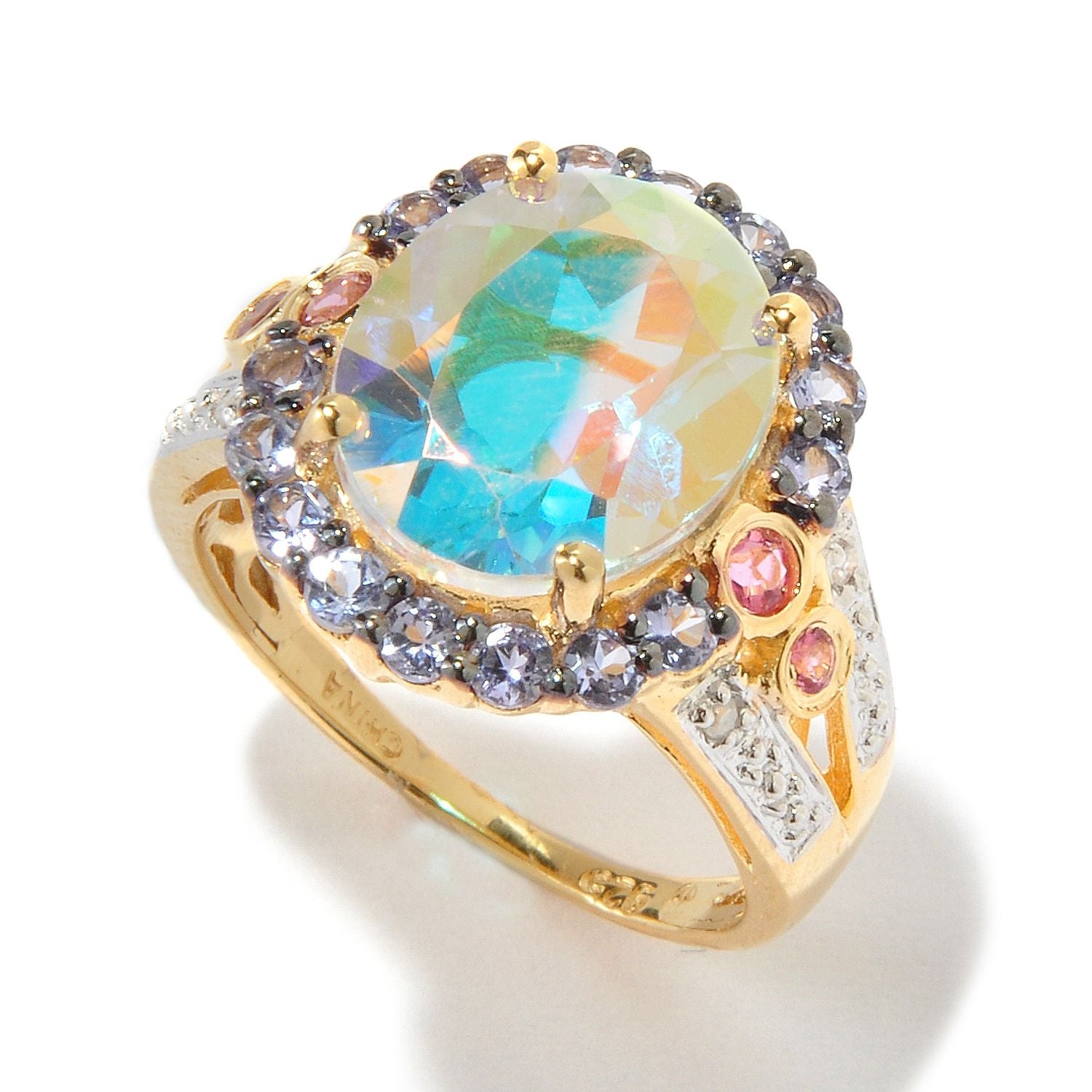 Pinctore 18K Yellow Gold Over Silver 6.55ctw Opal Topaz Cocktail Ring - pinctore