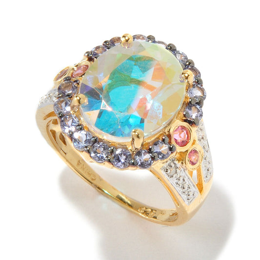 Pinctore 18K Yellow Gold Over Silver 6.55ctw Opal Topaz Cocktail Ring - pinctore