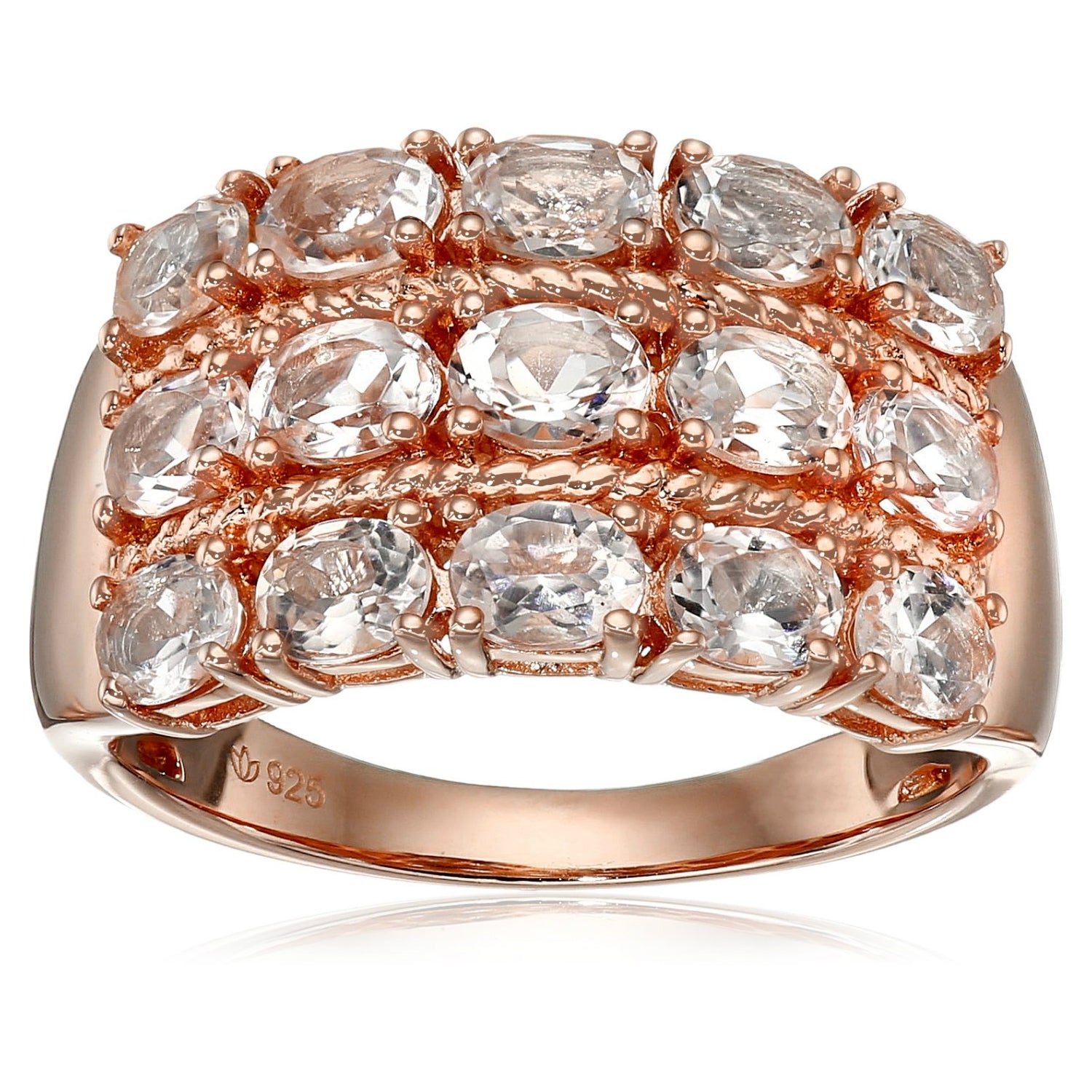 Pinctore Rose Gold-Plated Silver Morganite Oval Wide Band Ring - pinctore
