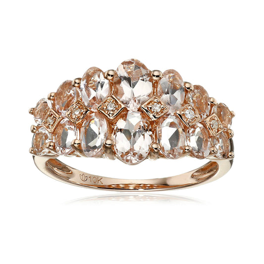 10k Rose Gold Morganite and Diamond Accented Band Ring - pinctore