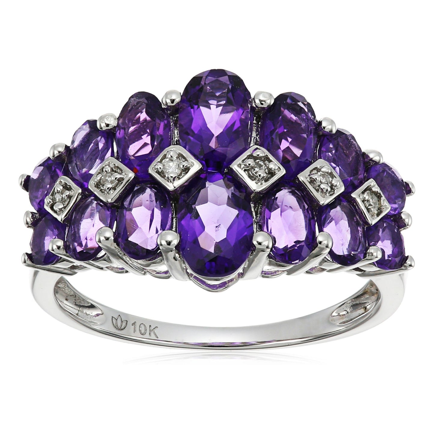 10k White Gold African Amethyst and Diamond Accented Band Ring - pinctore