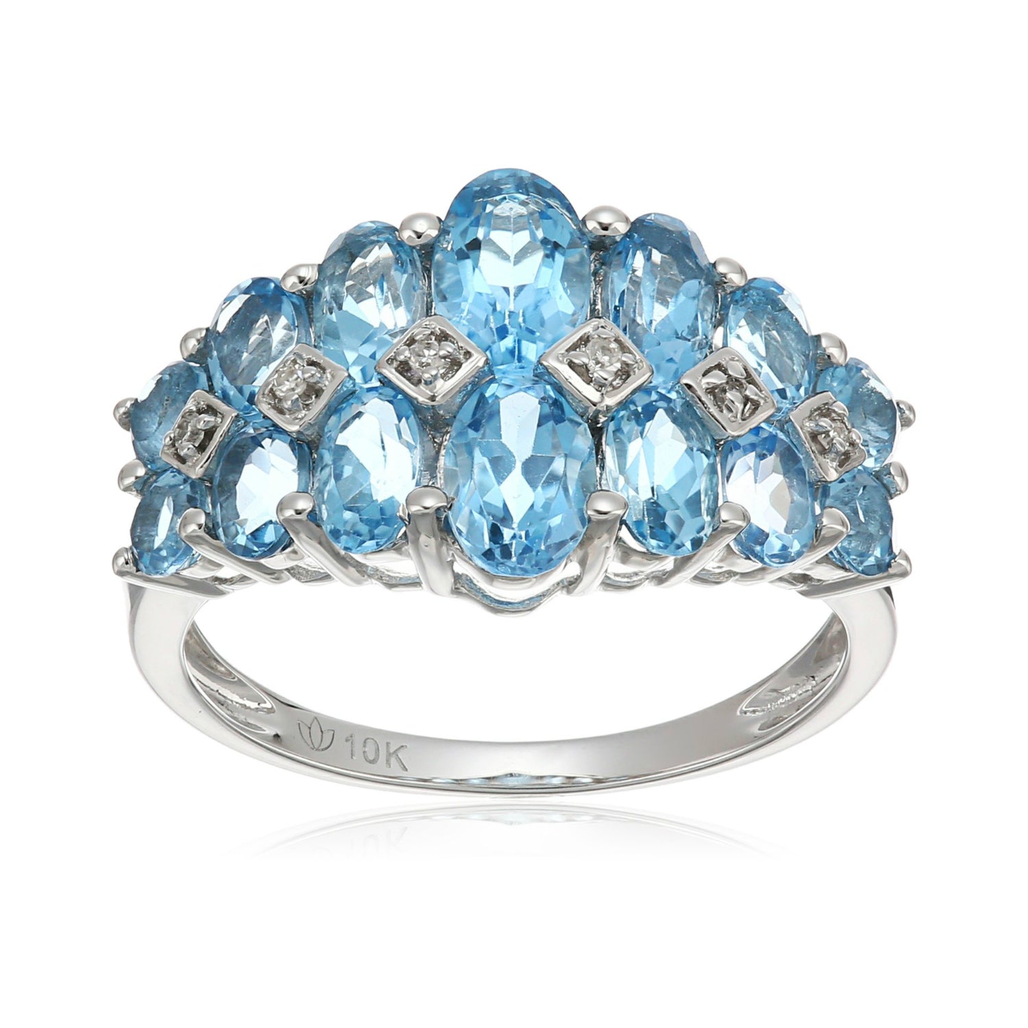 Pinctore 10k White Gold Swiss Blue Topaz and Diamond Accented Band Ring - pinctore