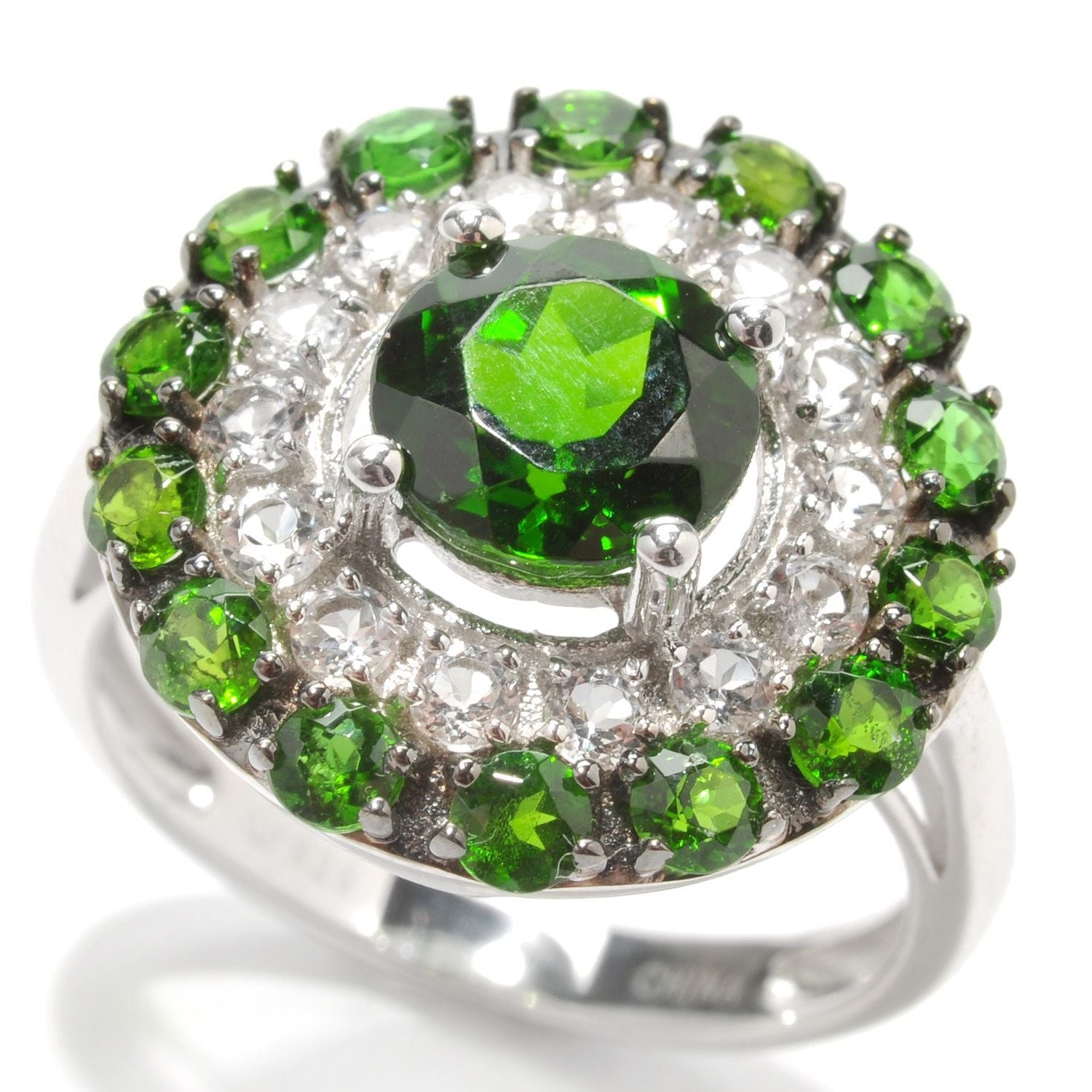 Pinctore Sterling Silver 3.18ctw Chrome Diopside Cocktail Ring - pinctore
