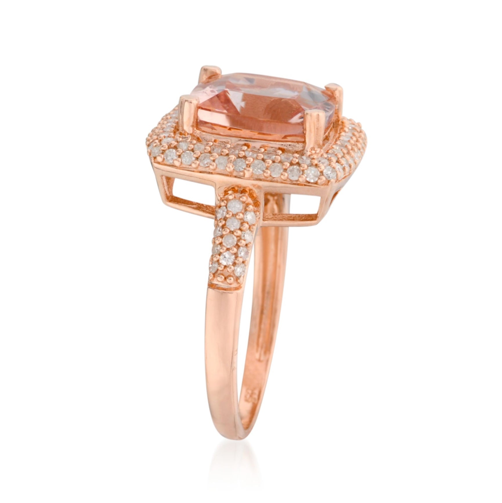 14kt Rose Gold Morganite and 1/2ct TDW White Diamond Solitaire Cushion Engagement Ring - Pinctore