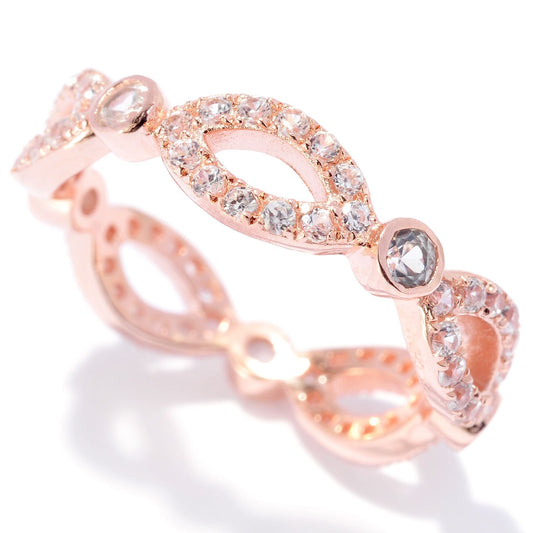 18K Rose Gold Over Silver 1.39Ctw White Natural Zircon Eternity Ring - Pinctore