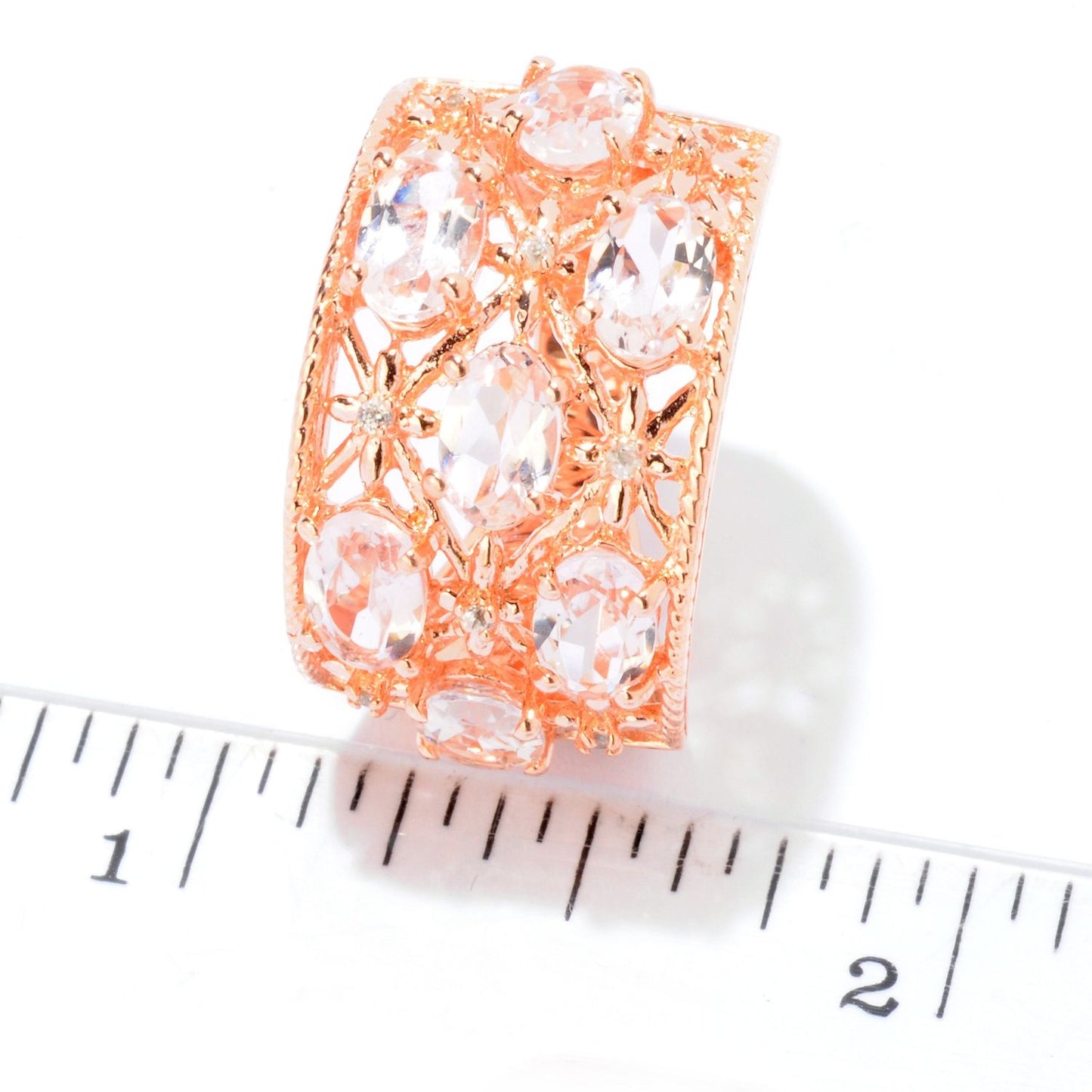 Sterling SIlver 925 Morganite, White Natural Zircon Ring - Pinctore