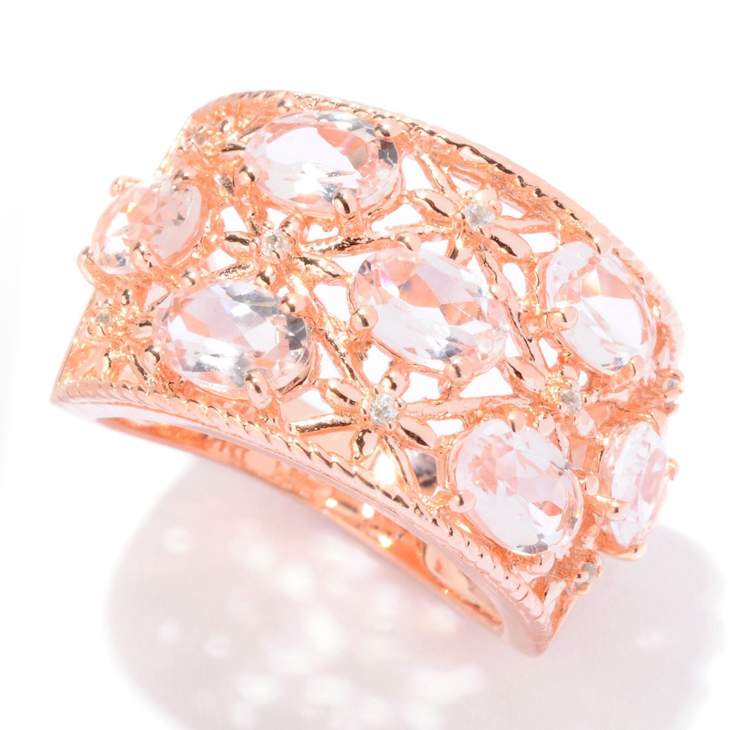 Sterling SIlver 925 Morganite, White Natural Zircon Ring - Pinctore