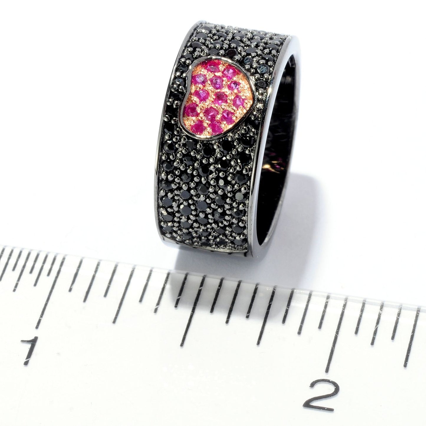 Black Rhodium O/ Silver 0.91Ctw Pink Sapphire Band Ring - Pinctore