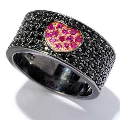 Black Rhodium O/ Silver 0.91Ctw Pink Sapphire Band Ring - Pinctore