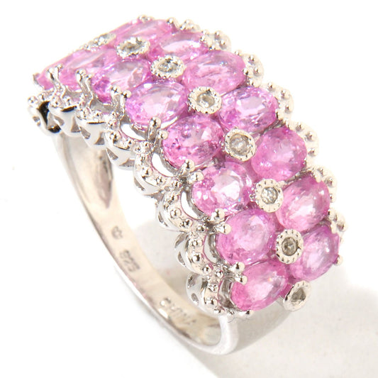 925 Sterling Silver White Natural Zircon, Pink Sapphire Ring - Pinctore