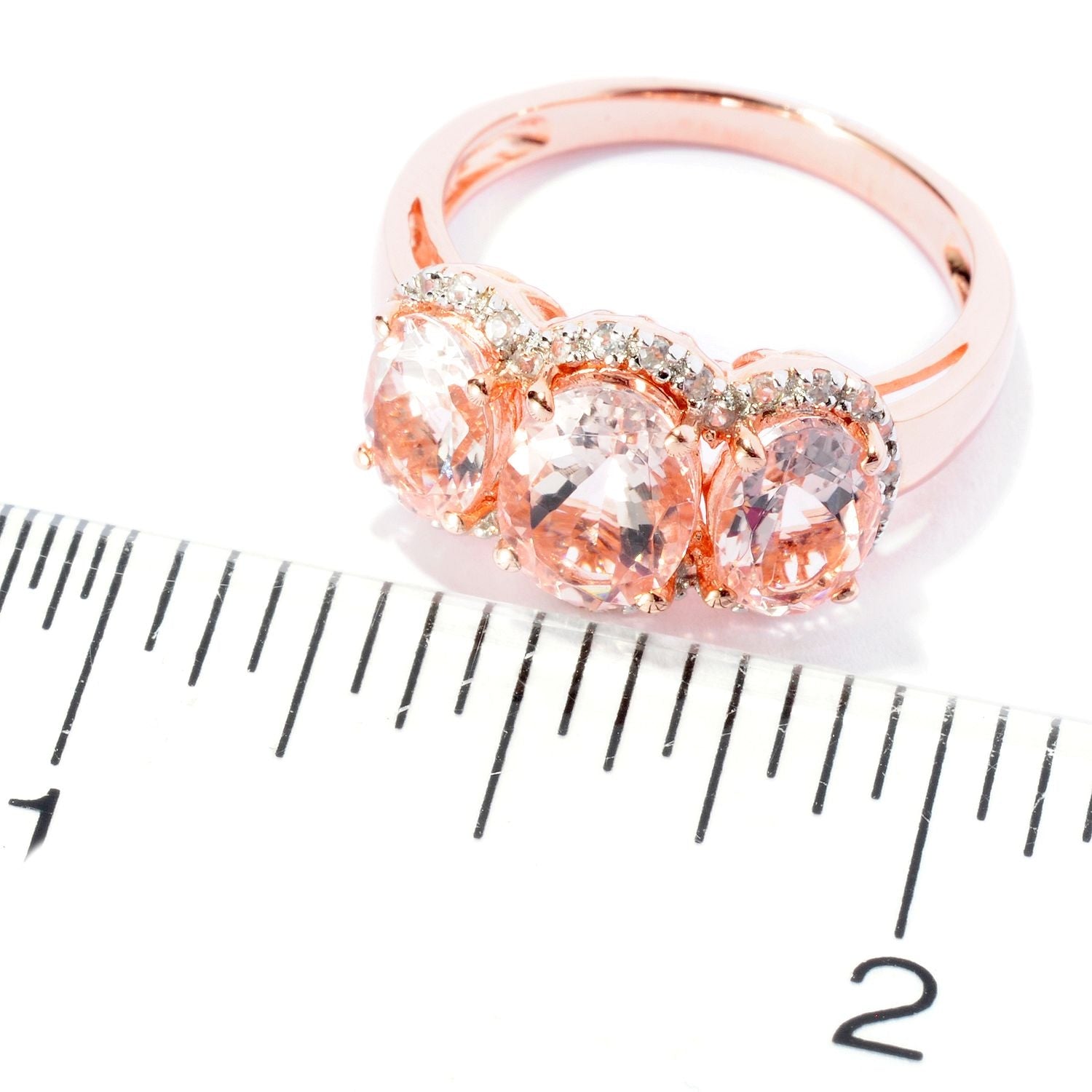 10kt Rose Gold 2.88ctw Morganite 3-Stone Ring - Pink - Pinctore