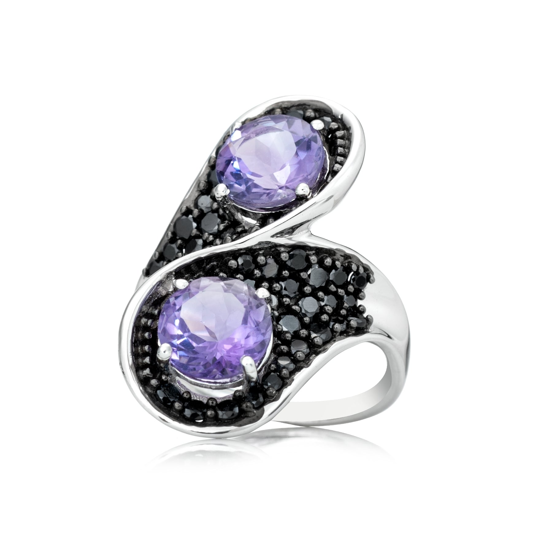 Pinctore Sterling Silver 4.93ctw African Amethyst & Black Spinel Ring - pinctore