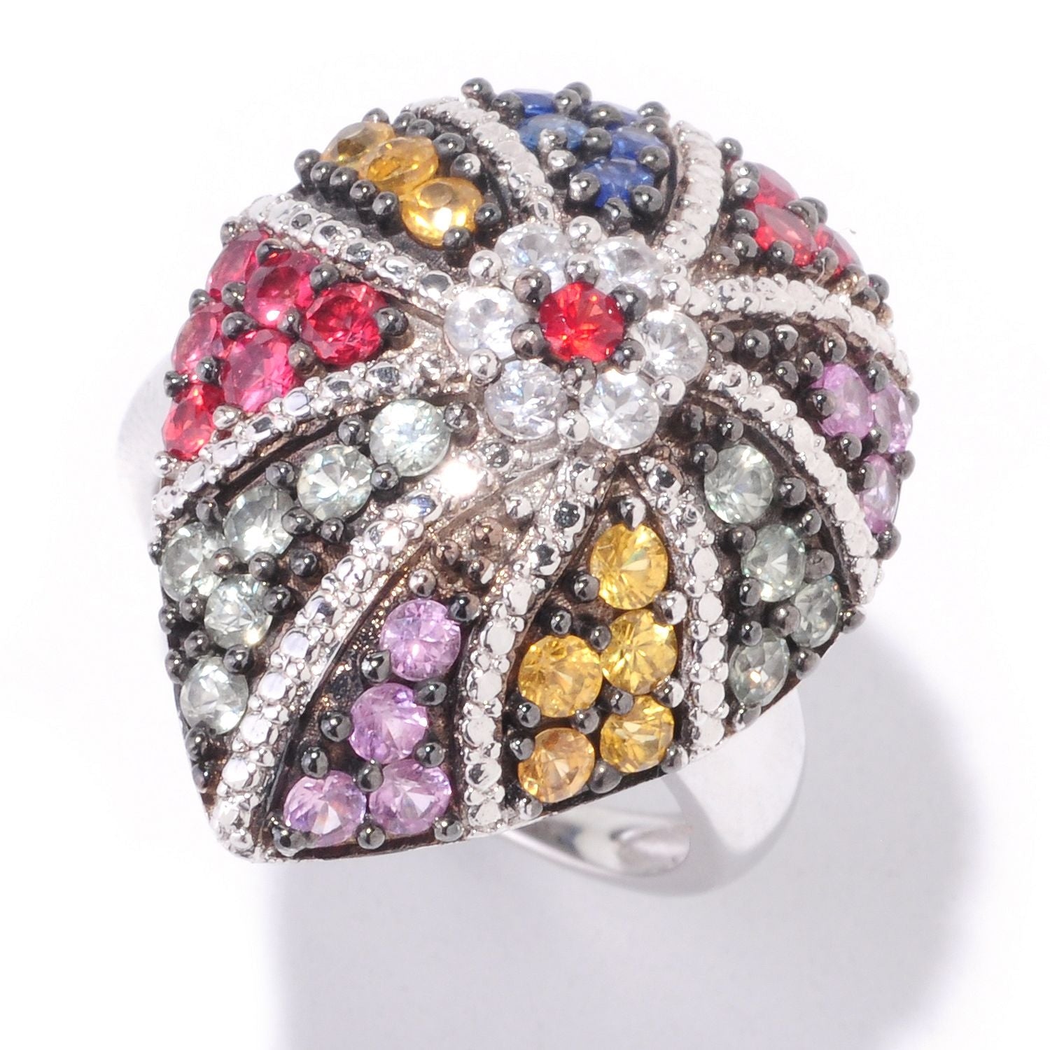 Pinctore Sterling Silver 1.91ctw Multi Sapphire Cluster Ring - pinctore