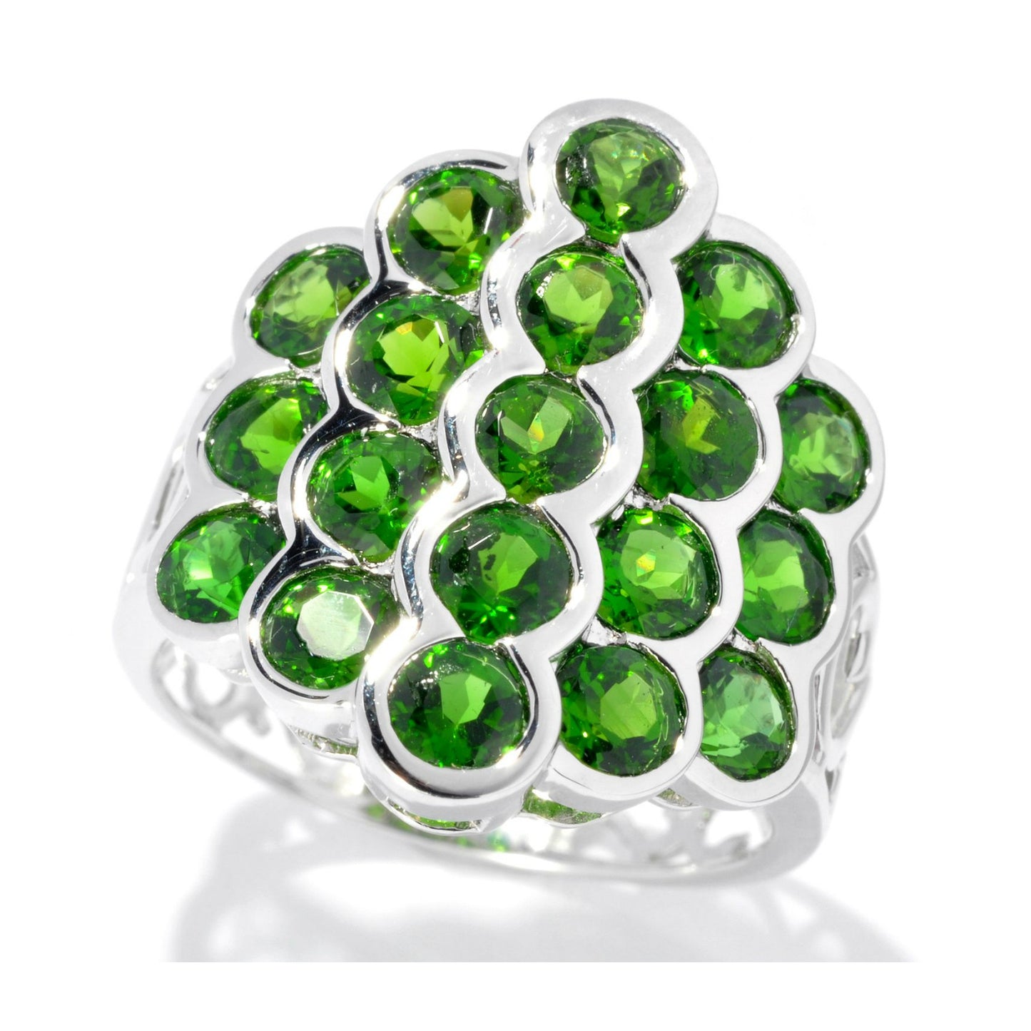 Pinctore Sterling Silver 3.82ctw Chrome Diopside Cluster Ring - pinctore