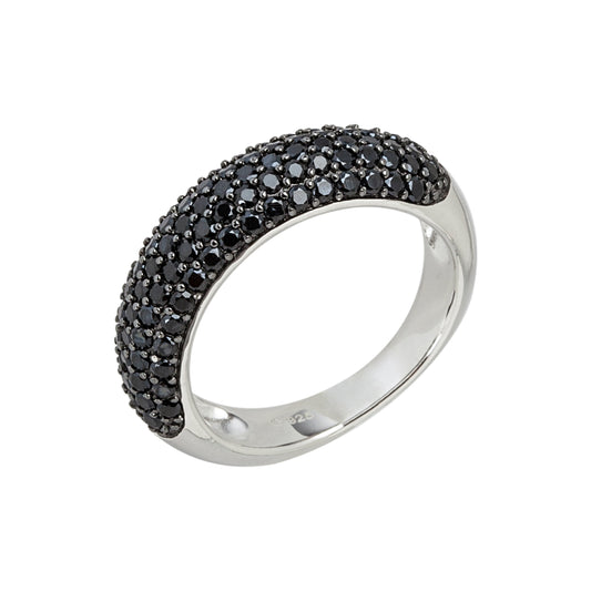 Sterling Silver Black Spinel Round Stackable Ring - pinctore