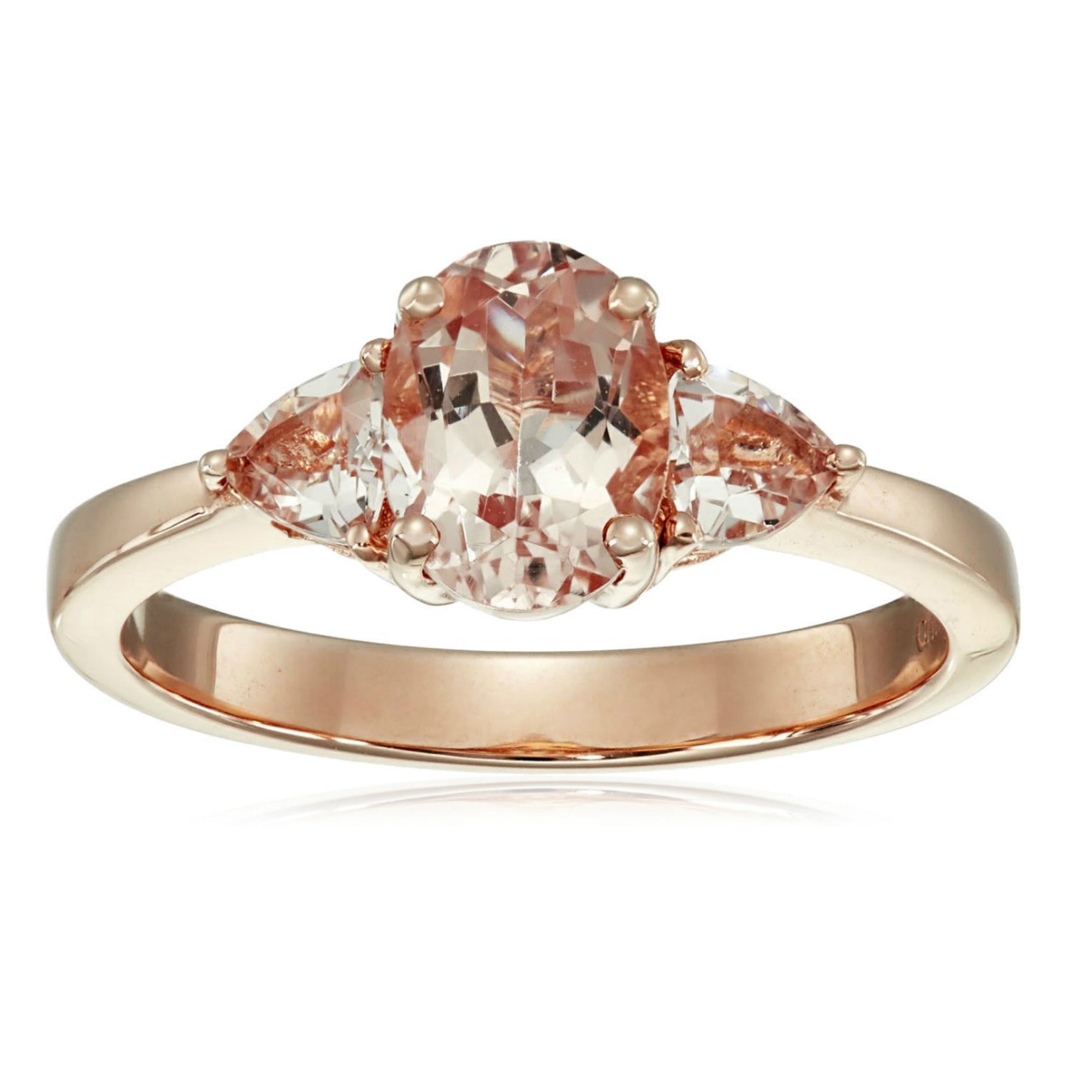 14k Rose Gold Morganite Oval and Trillion 3-Stone Ring - pinctore