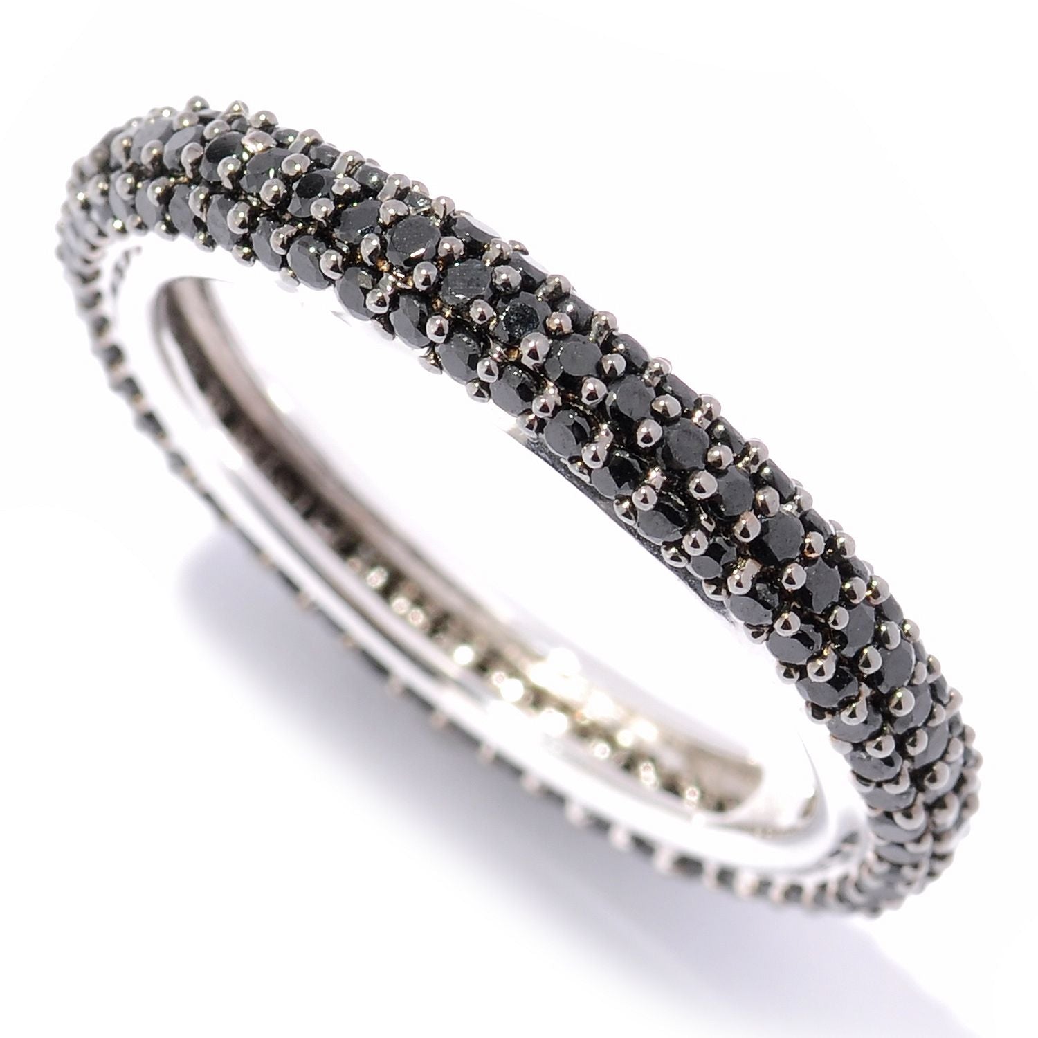 Sterling Silver Black Spinel Round Band Eternity Ring - pinctore