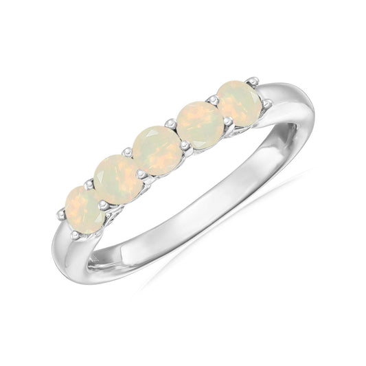 925 Sterling Silver Ethiopian Opal 5-Stone Band Ring - Pinctore