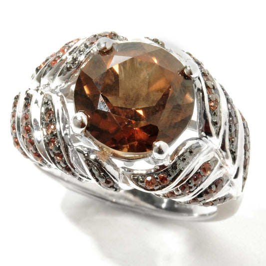 Sterling Silver 5.28Ctw 10Mm Round Chocolate Topaz Cocktail Ring - Pinctore