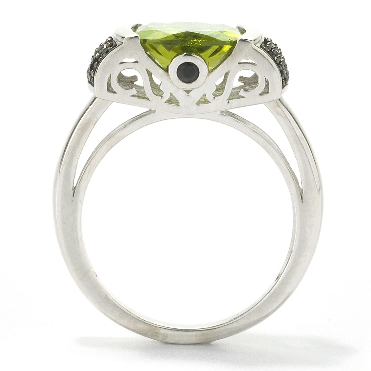 Sterling Silver 3.85Ctw 9Mm Cushion Peridot & Black Spinel Ring - Pinctore