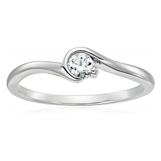 Sterling Silver Natural White Zircon Solitaire Engagement Ring - Pinctore