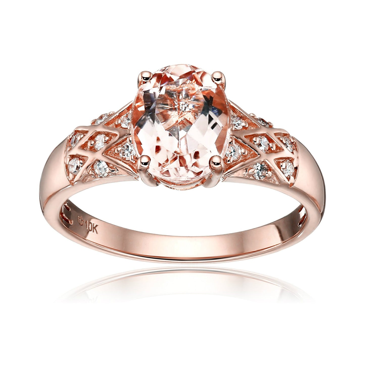 10k Rose Gold Morganite and Diamond Solitaire Engagement Ring (1/8cttw, H-I Color, I1-I2 Clarity), - pinctore