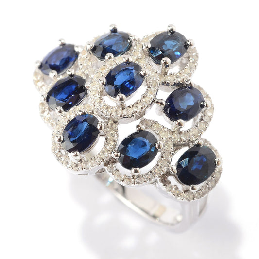 925 Sterling Silver Blue Sapphire, White Cz Ring - Pinctore