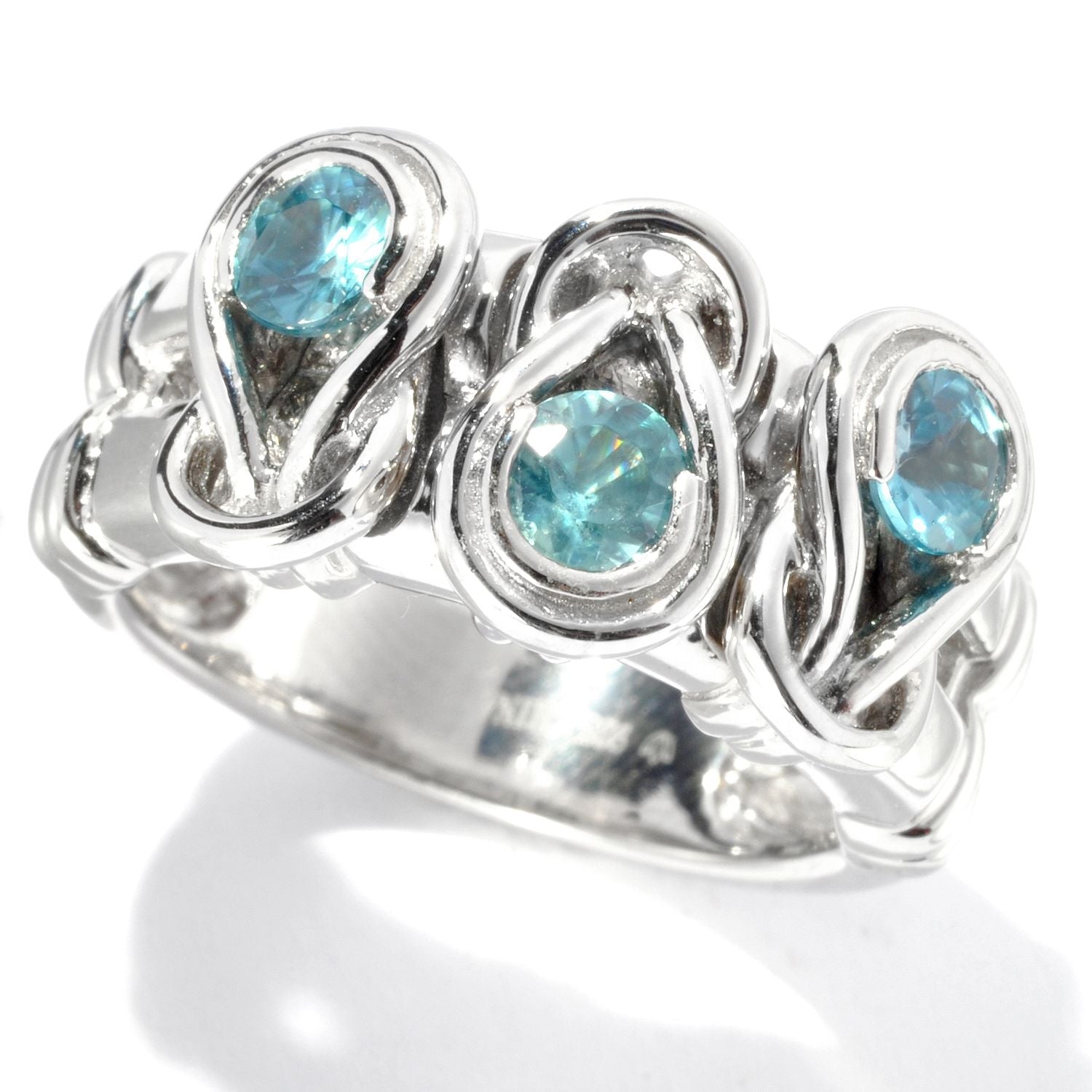 Pinctore Sterling Silver 0.93ctw Blue Zircon Band Ring - pinctore