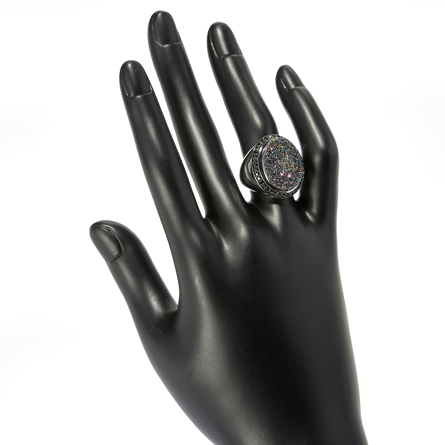 Sterling Silver Mystic Drusy & Black Spinel Ring - Pinctore