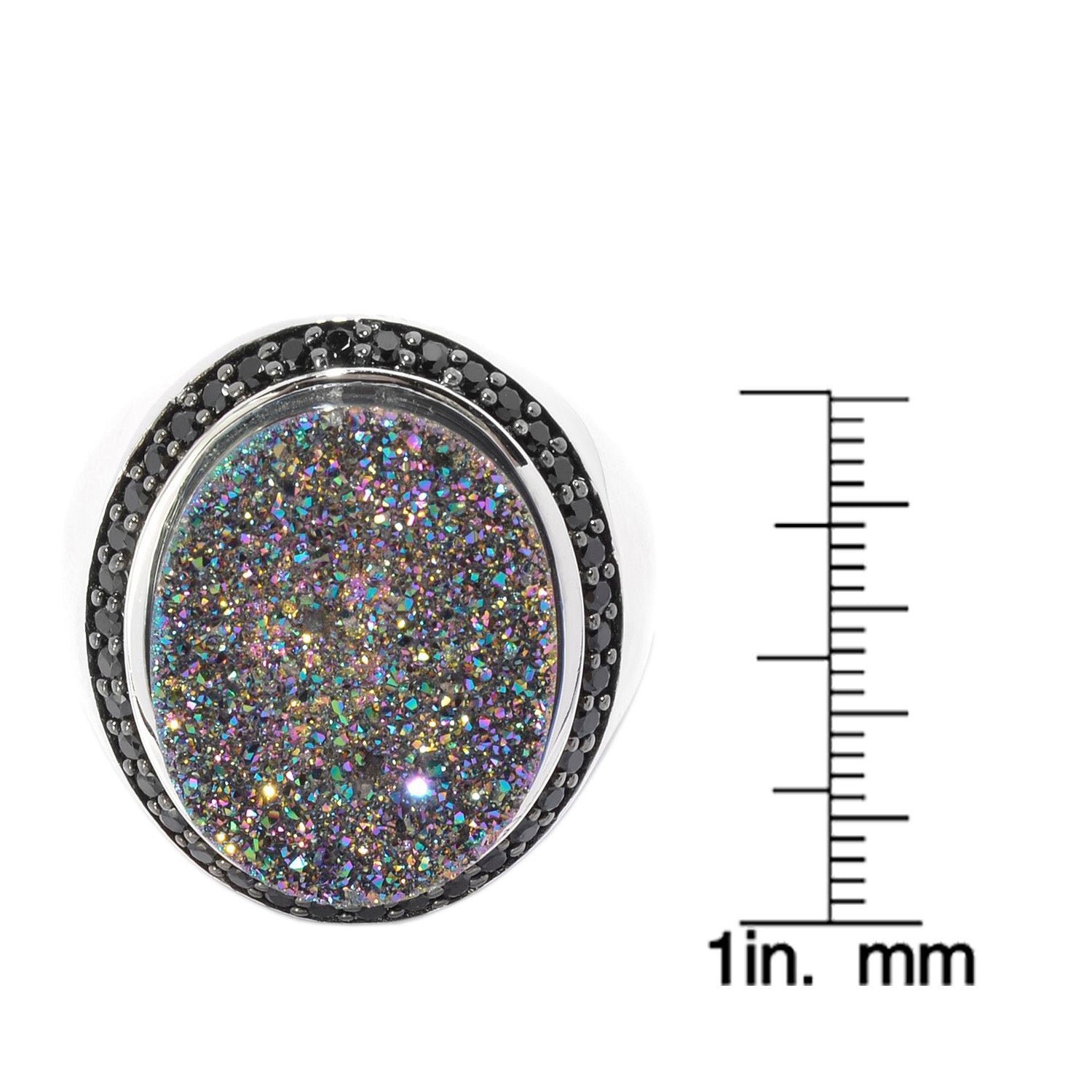 Sterling Silver Mystic Drusy & Black Spinel Ring - Pinctore