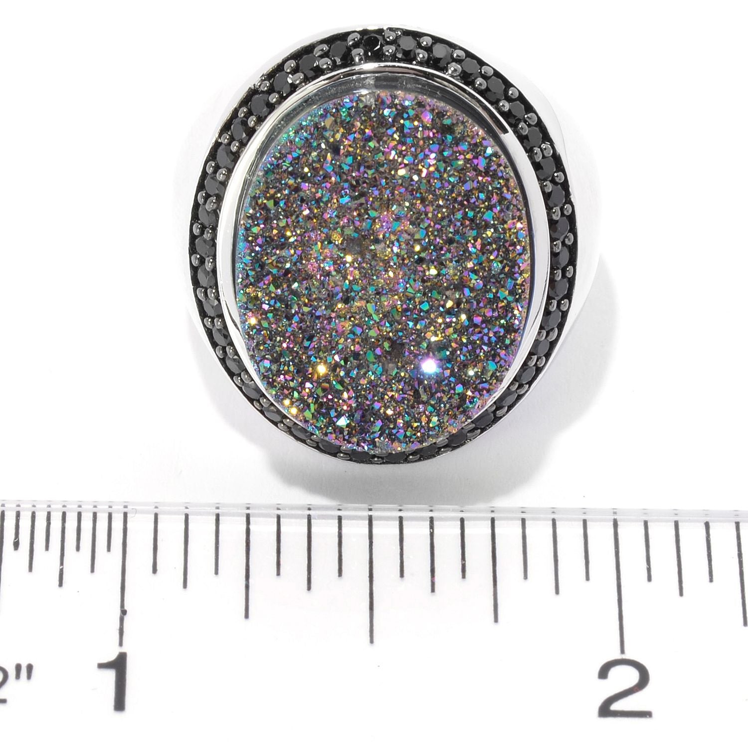 Sterling Silver Mystic Drusy & Black Spinel Ring - Pinctore