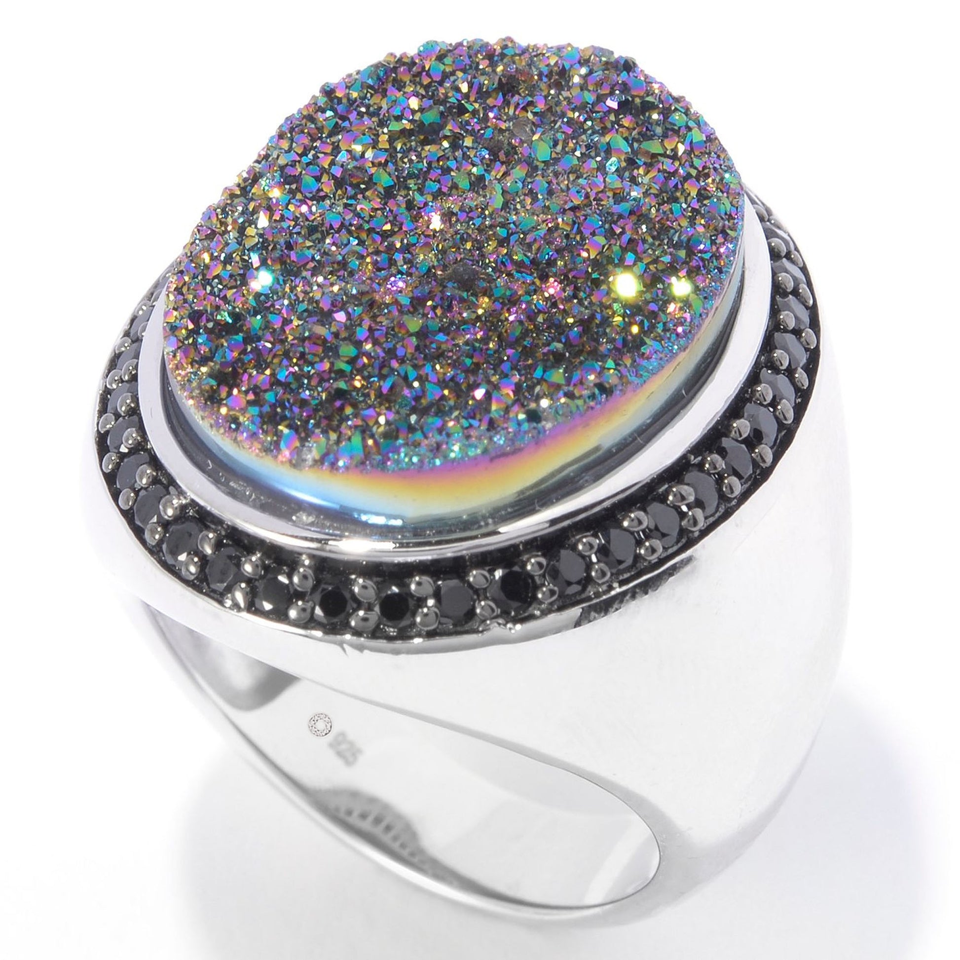 Sterling Silver Mystic Drusy & Black Spinel Ring - Pinctore
