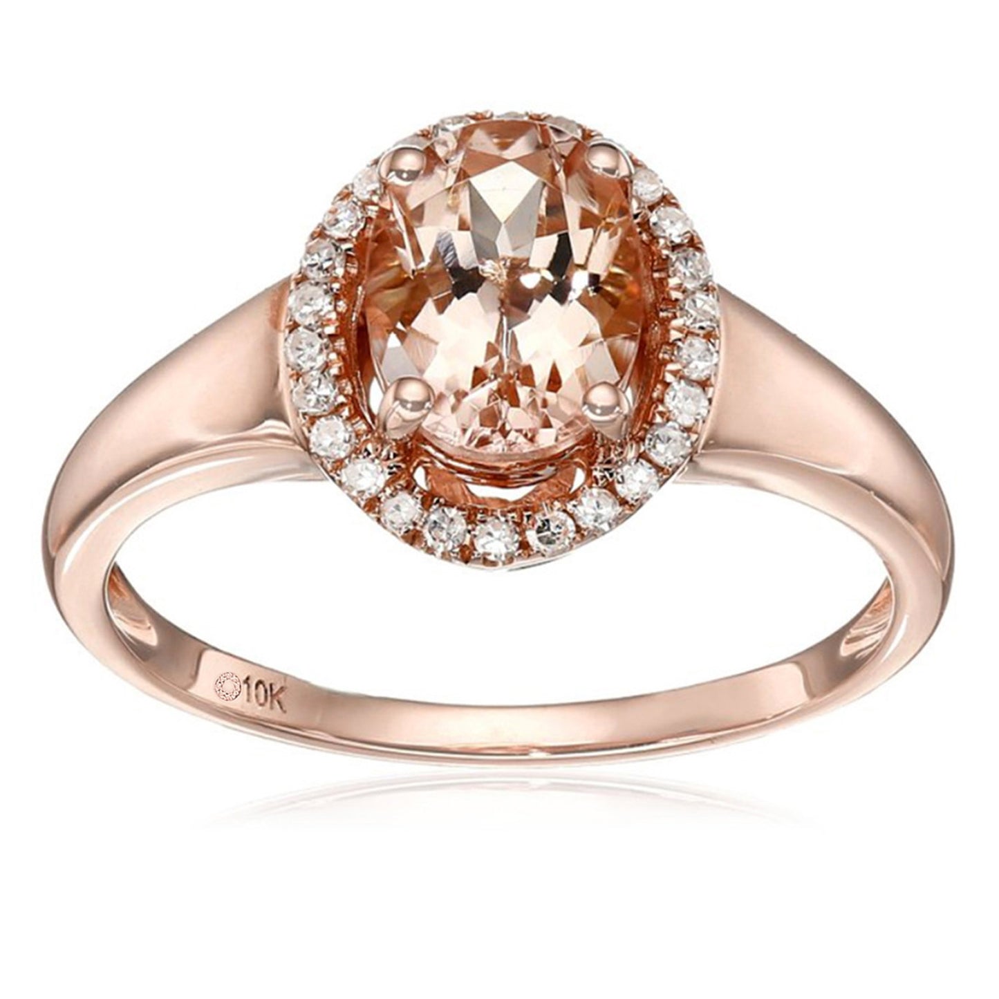 10kt Rose Gold Morganite and Diamond Princess Diana Oval Halo Ring - Pinctore