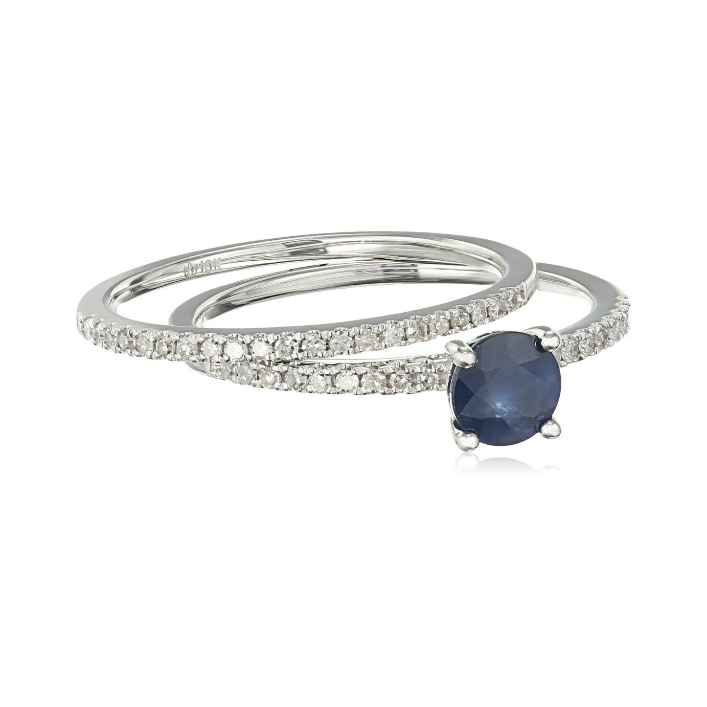 10k White Gold Genuine Blue Sapphire And Diamond Stackable Ring (1/5cttw, H-I Color, I1-I2 Clarity), - pinctore