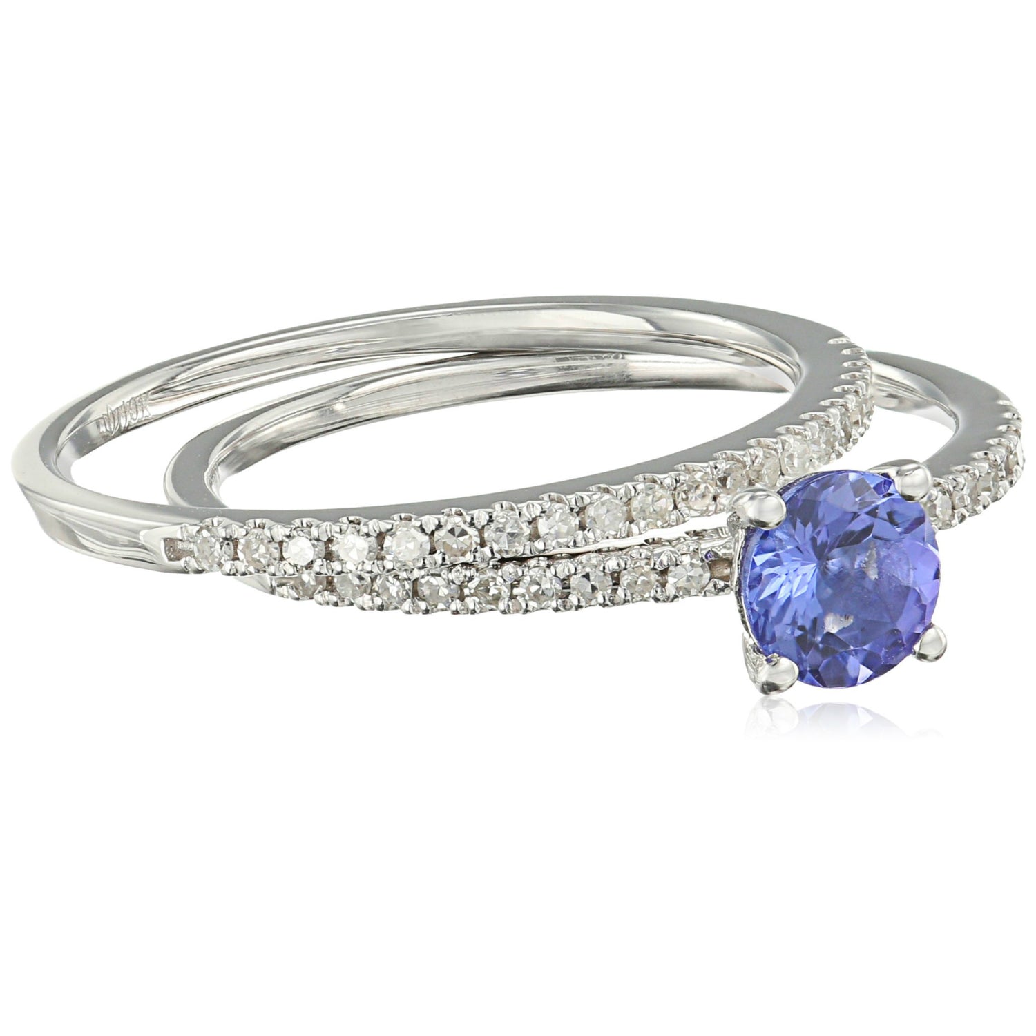10k White Gold AAA Tanzanite And Diamond Stackable Ring (1/5cttw, H-I Color, I1-I2 Clarity), - pinctore
