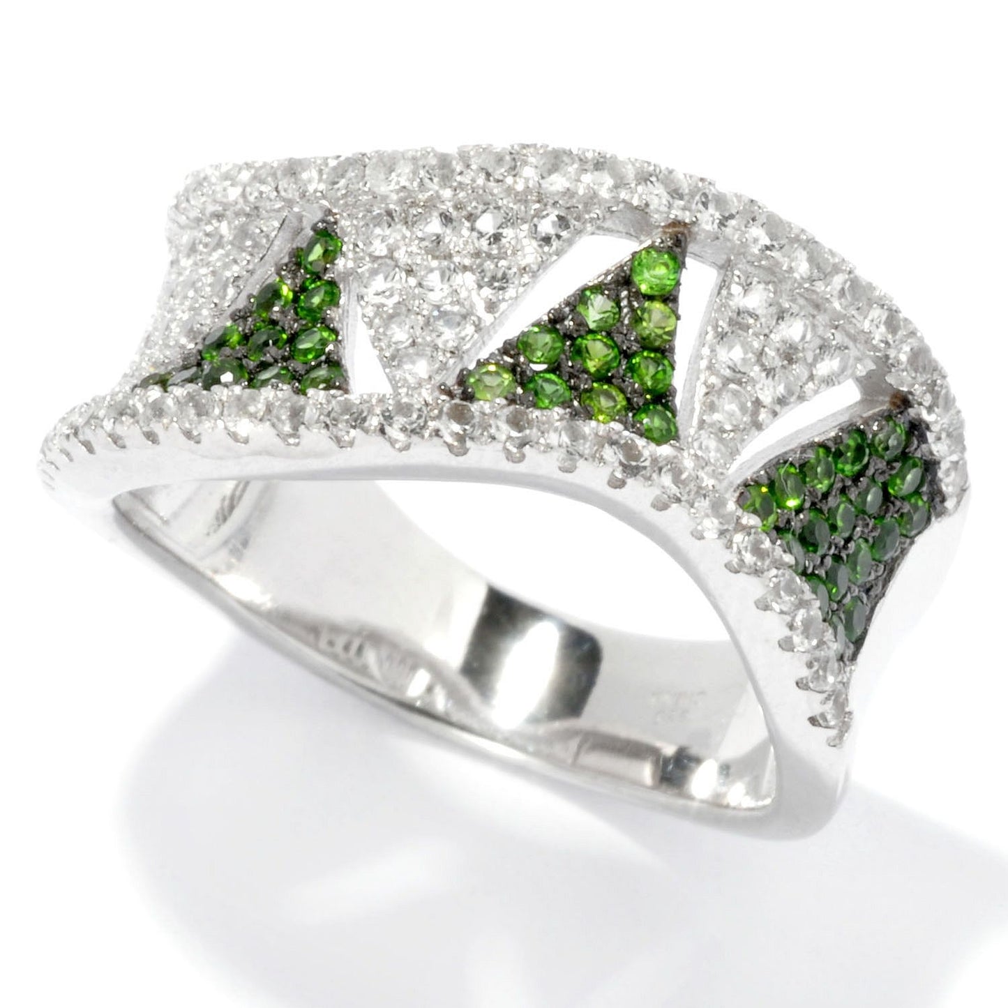 Pinctore Sterling Silver 0.77ctw Chrome Diopside Band Ring - pinctore