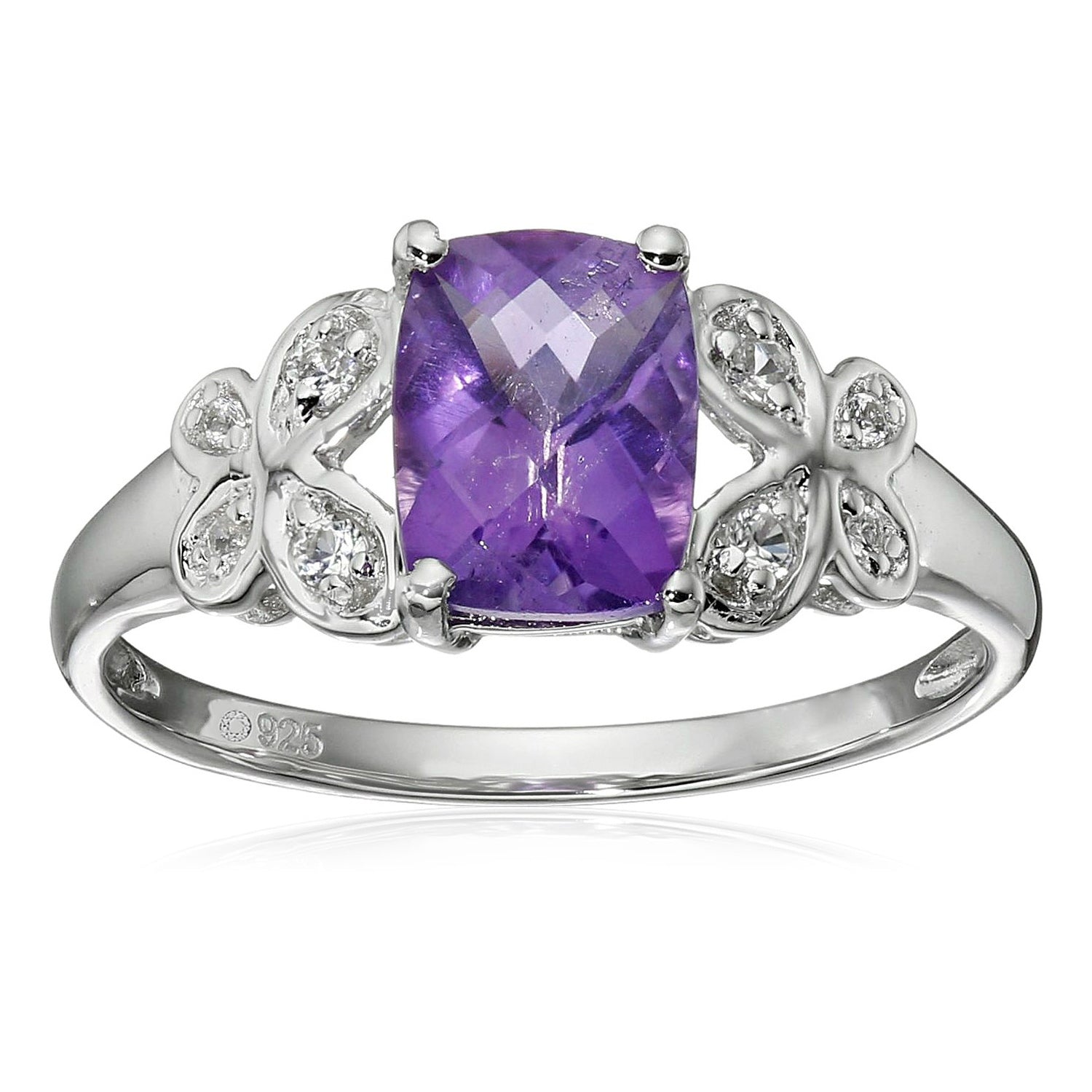 Sterling Silver Amethyst and Created White Sapphire Ring - Pinctore