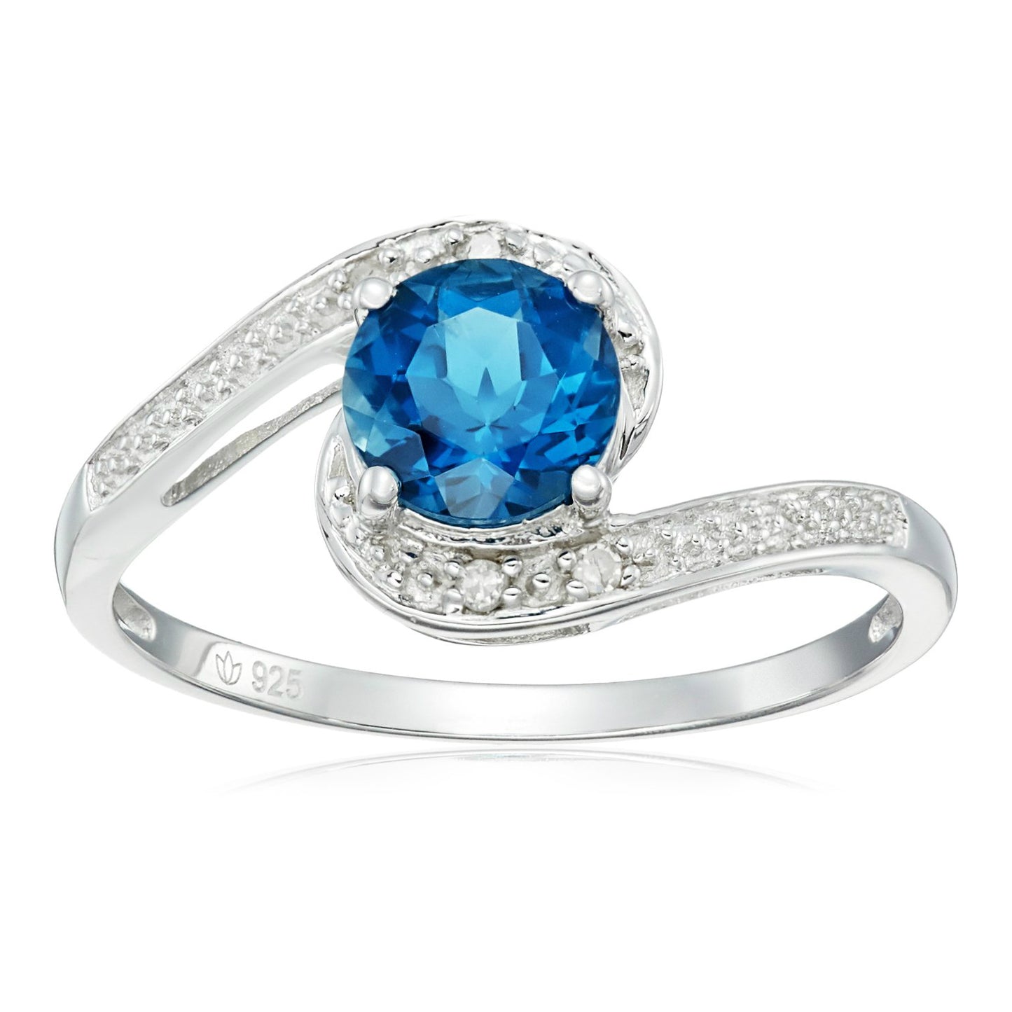 Pinctore Sterling Silver London Blue Topaz and Diamond Solitaire Ring - pinctore