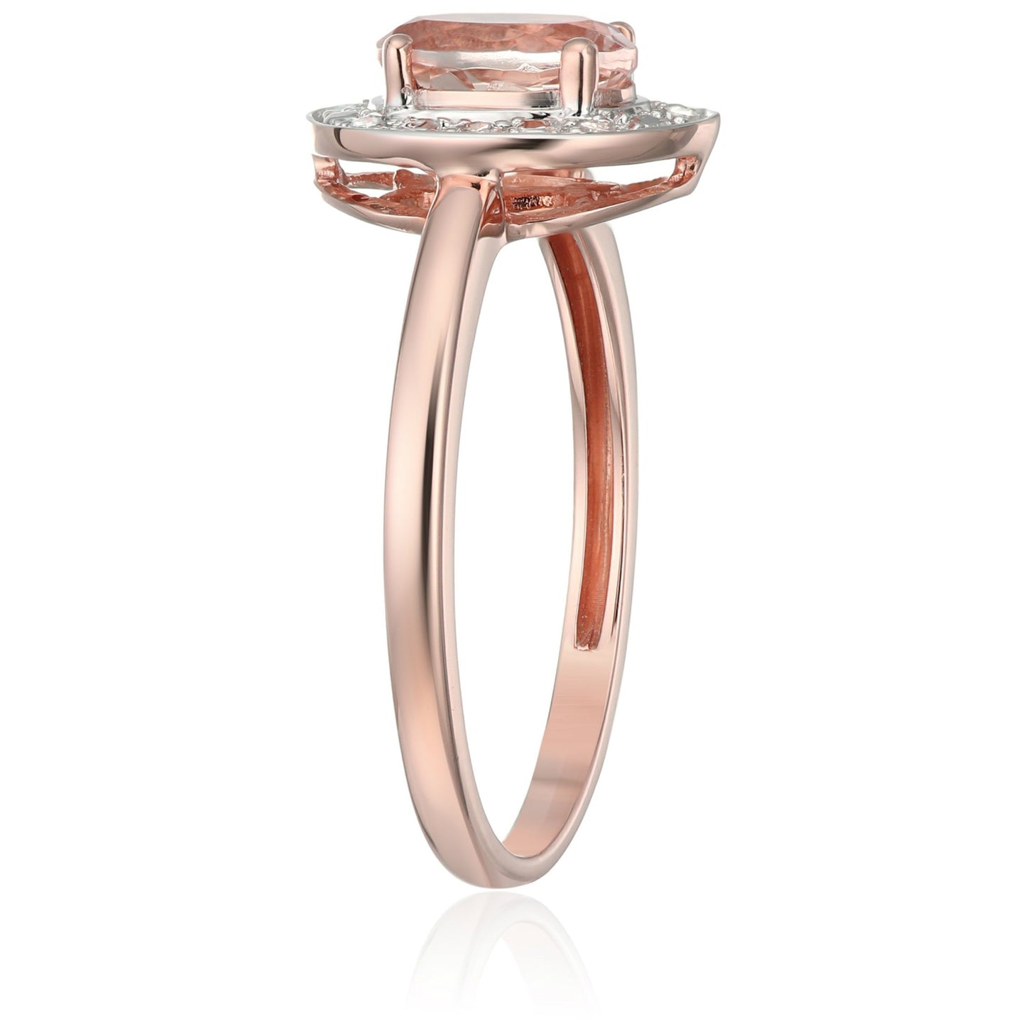 Pinctore 10k Rose Gold Morganite and Diamond Accented Classic Princess Di Halo Engagement Ring - pinctore