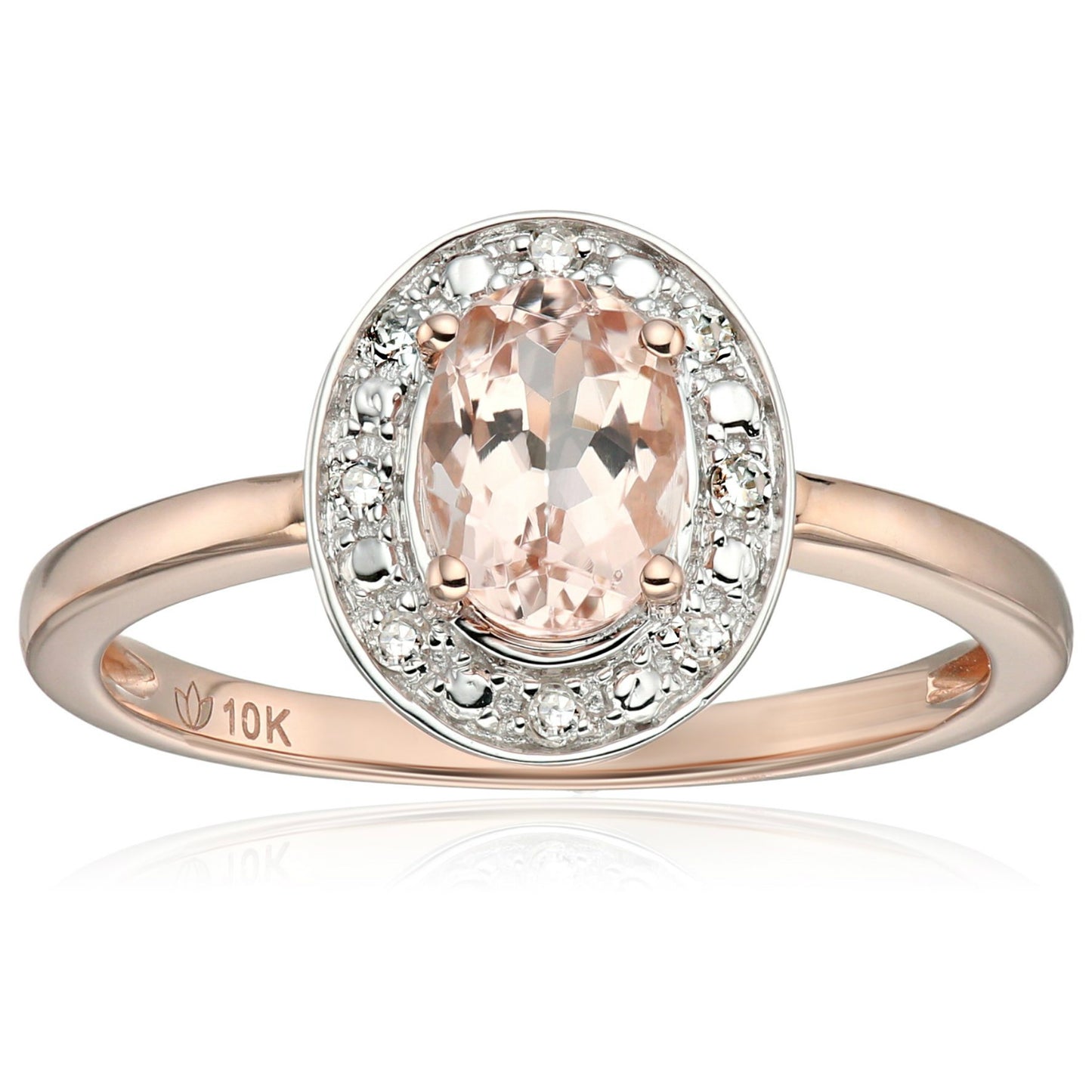 Pinctore 10k Rose Gold Morganite and Diamond Accented Classic Princess Di Halo Engagement Ring - pinctore