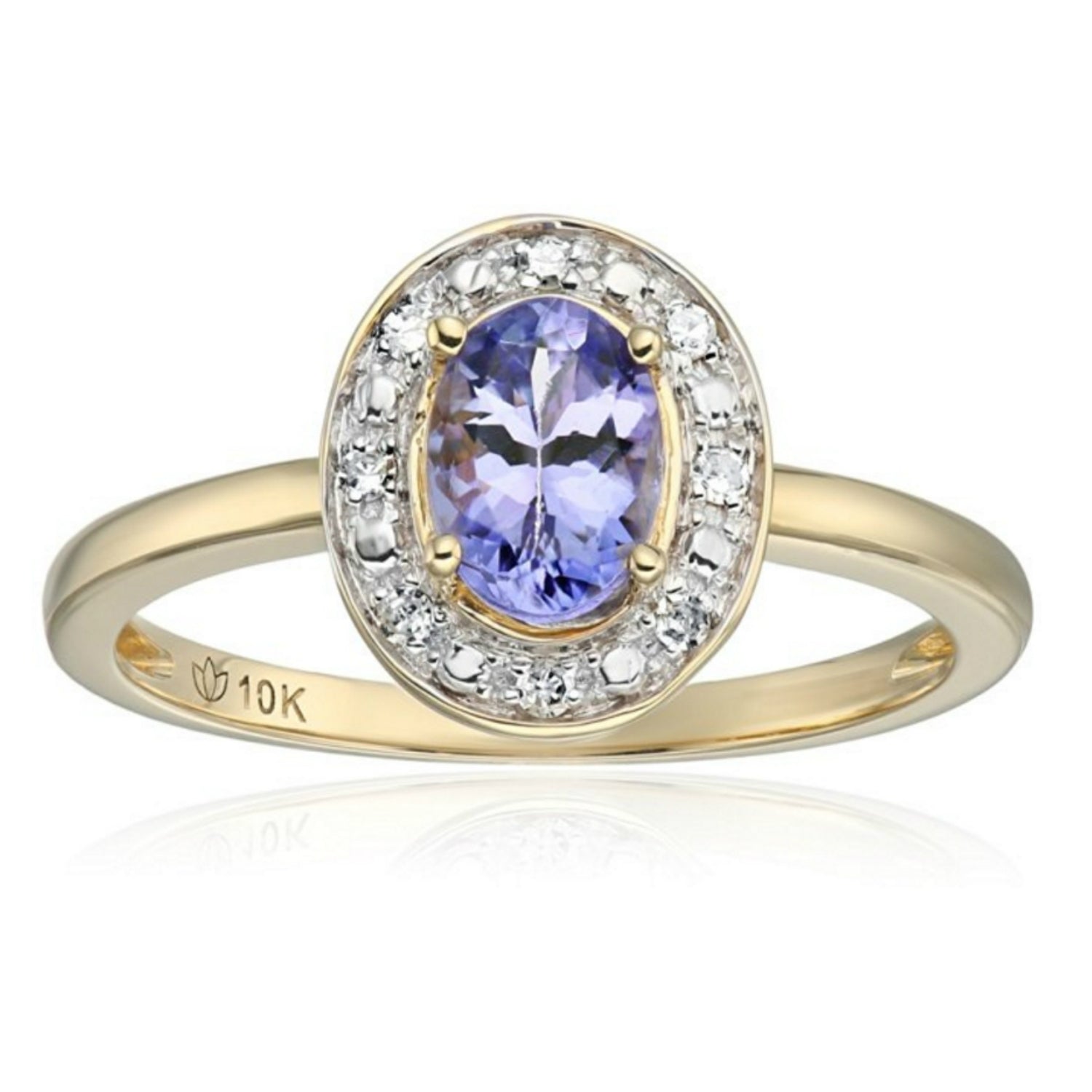 Pinctore 10k Yellow Gold Tanzanite Diamond Classic Halo Engagement Ring - pinctore