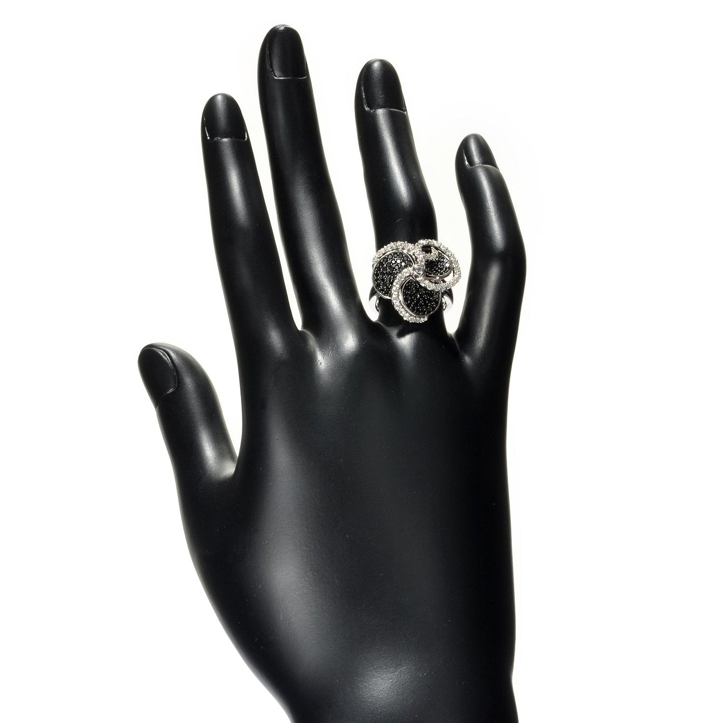 925 Sterling Silver Black Spinel, White Cz Ring - Pinctore