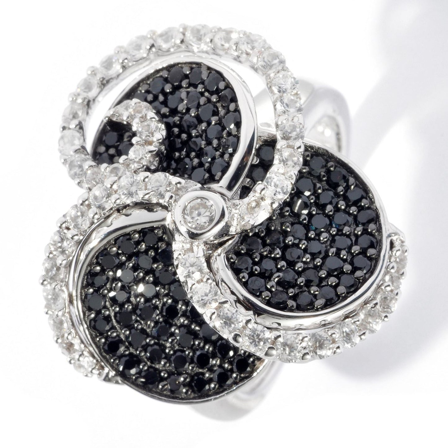 925 Sterling Silver Black Spinel, White Cz Ring - Pinctore