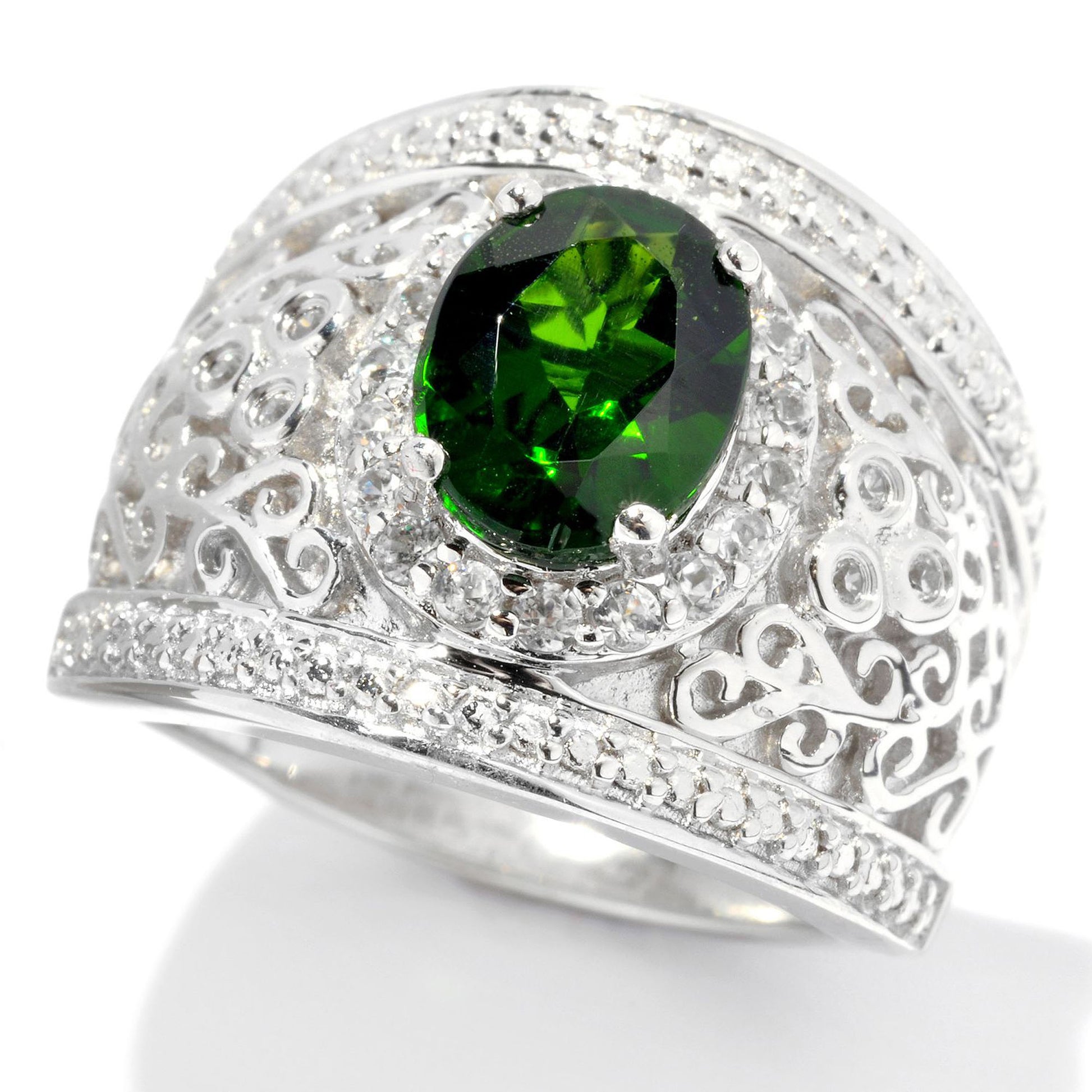 Platinum O/ Silver 2.40Ctw Chrome Diopside Band Ring - Pinctore