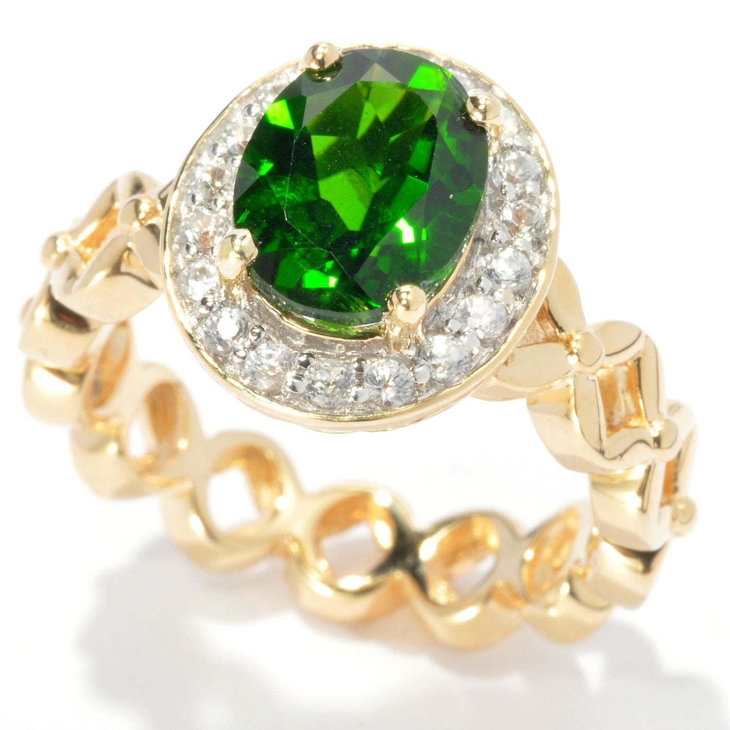 Pinctore 18K Yellow Gold Silver 2.74ctw Chrome Diopside Solitaire w/Accent Ring - pinctore