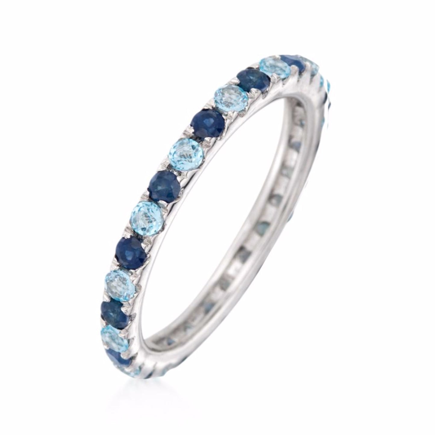 Sterling Silver 925 Swiss Blue Topaz, Blue Sapphire Ring - Pinctore