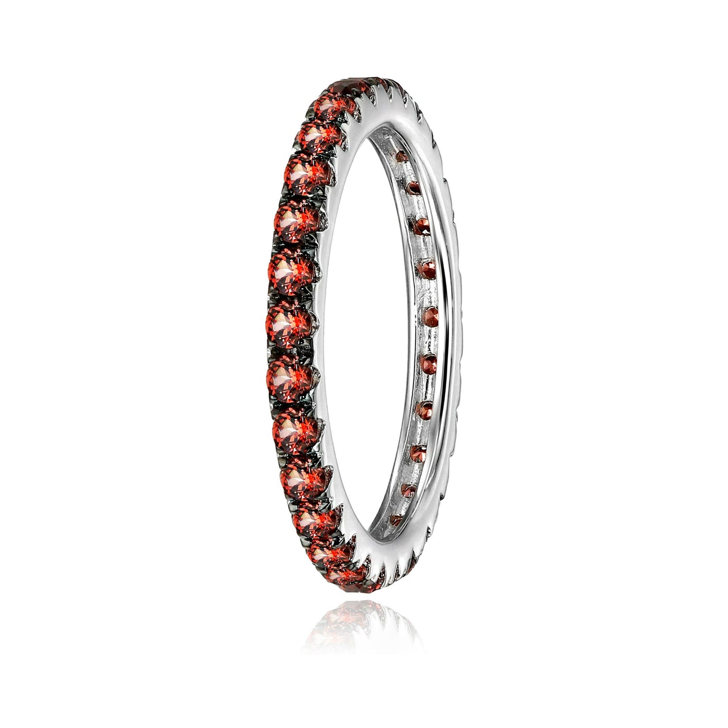 Sterling Silver Red Garnet Eternity Band Ring - pinctore